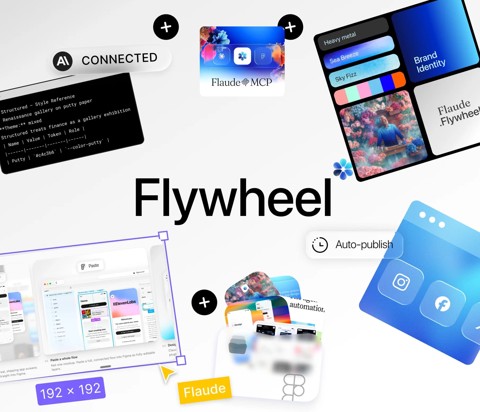 Flaude connected live to a Figma file, reading its brand styles and tokens