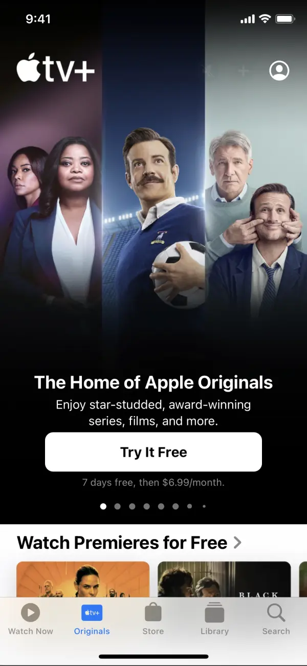 Streaming home with hero and rows, Reel (iOS sample screen)