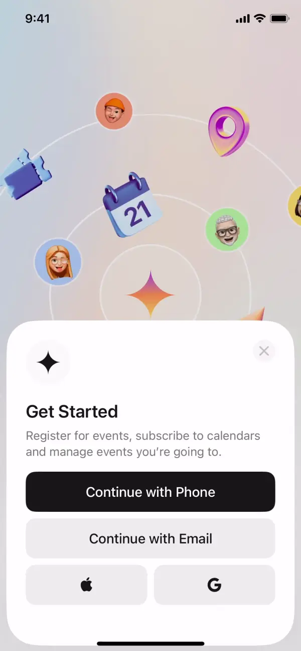 Get started auth sheet, Halo (iOS sample screen)