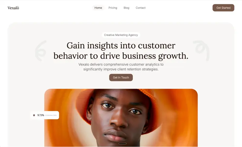 Marketing agency landing, Vexalo (Web sample screen)