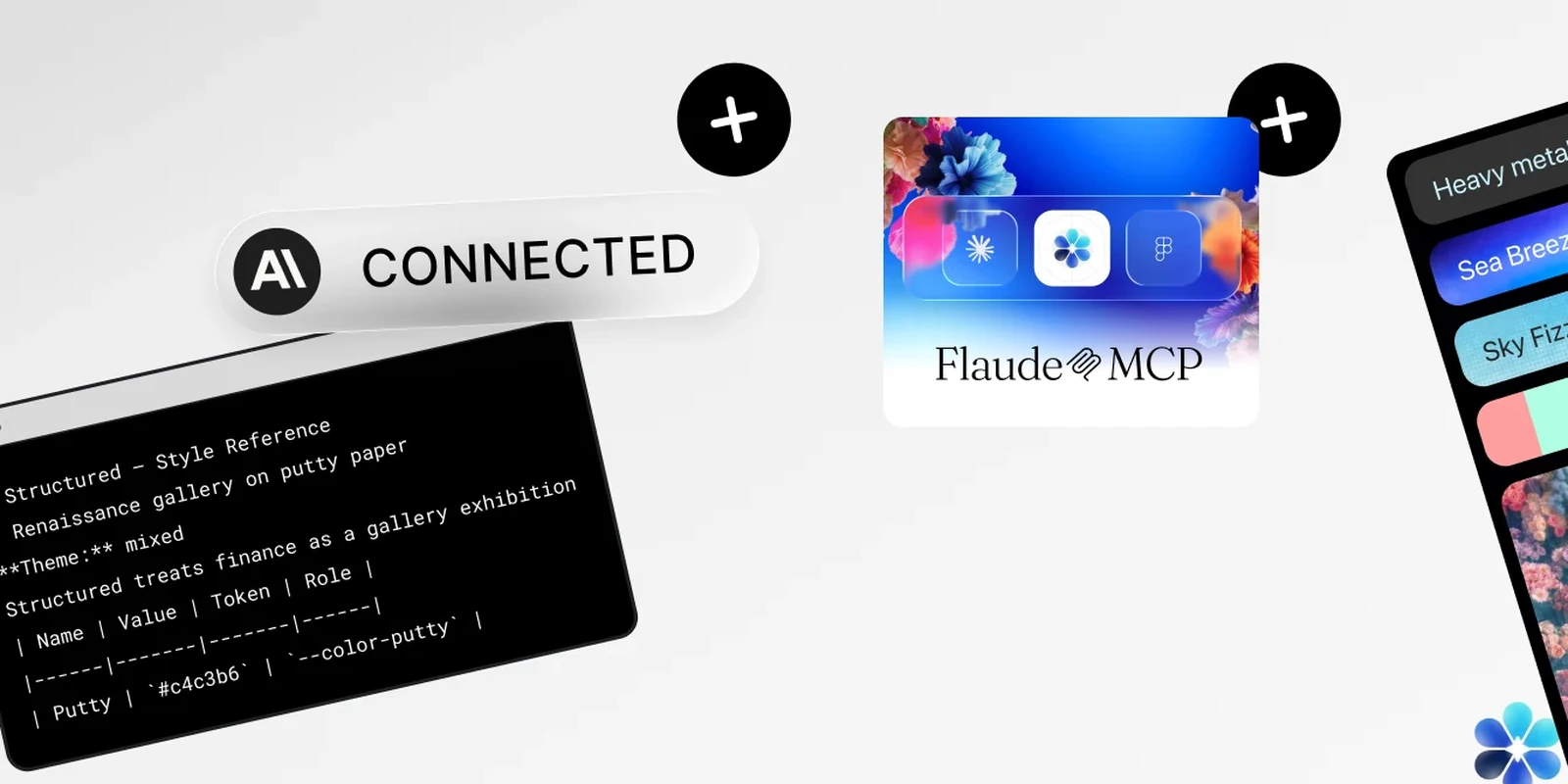 Flaude connected to Figma, extracting the file’s colour tokens and brand palette